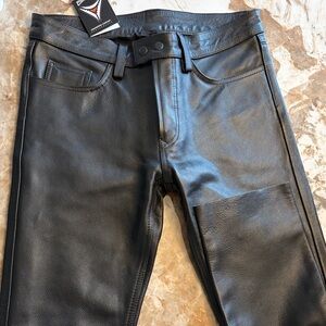 Men's Black Cowhide Leather Motorcycle Pants - Single Panel Biker Plain Jeans.
